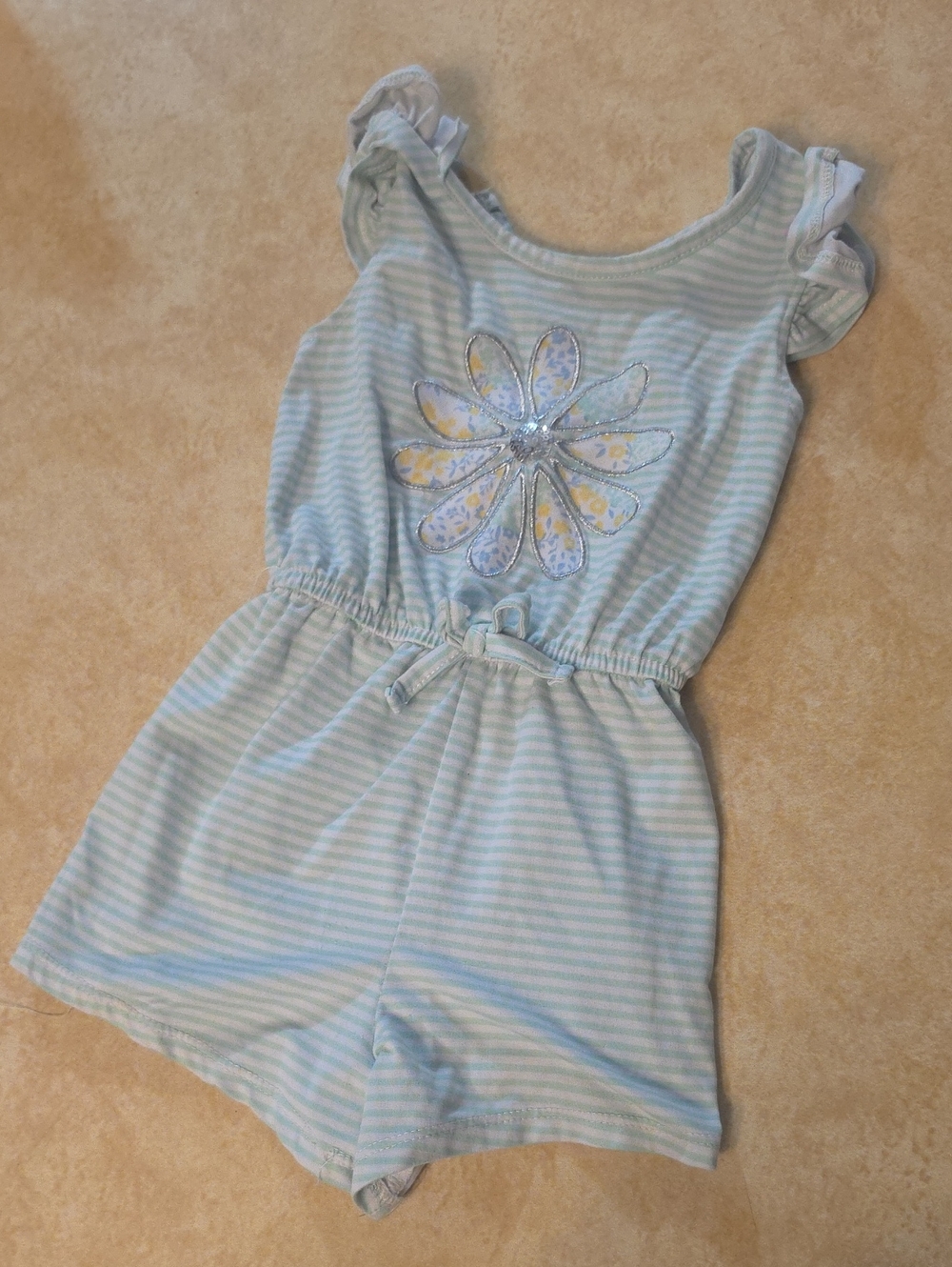Girls' Light Blue Striped Daisy Romper